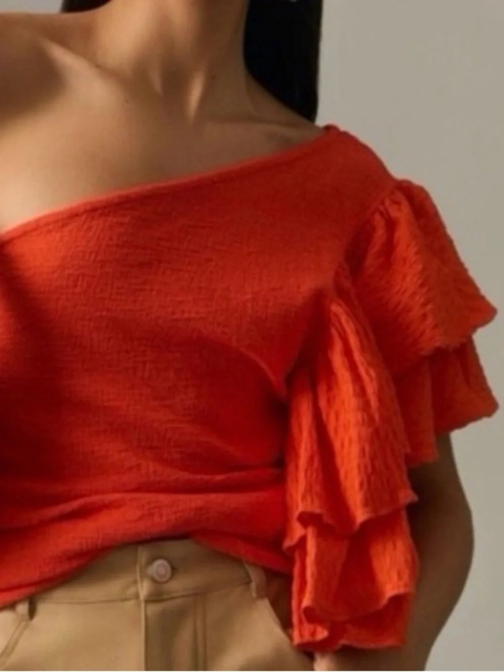 By Anthropologie Ruffled One-Shoulder Top Orange‎ size XXS